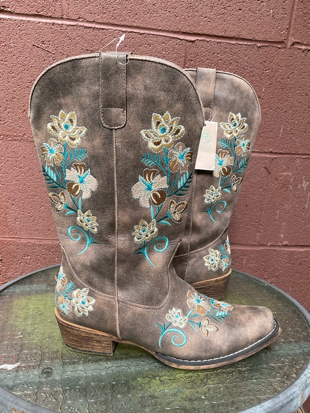 Roper Distressed Floral Cowboy Western Boots Size 9.5 Women’s